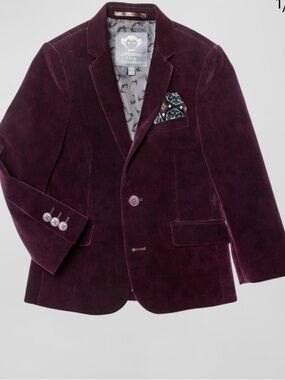 Appaman Plum Velvet Kids Blazer with Patterned Pocket Square